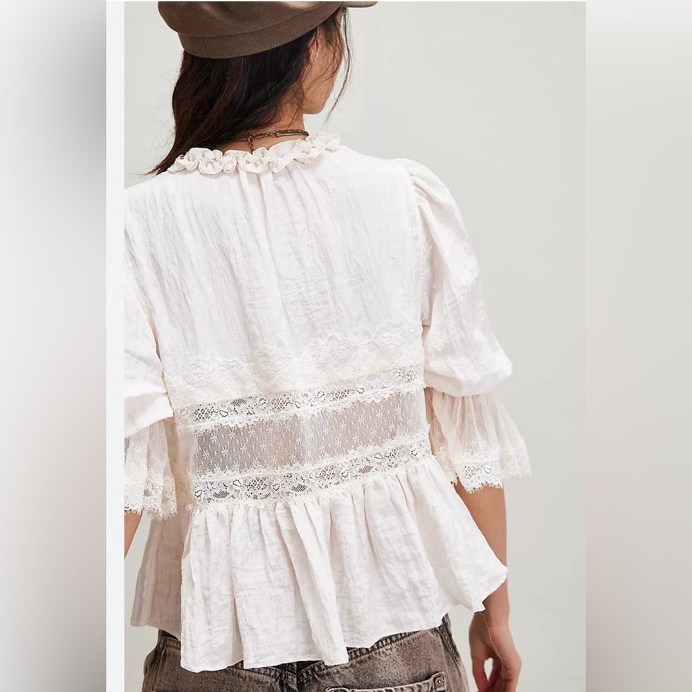 Free People Ivory Lace-Trim Peasant Blouse - Picture 4 of 10